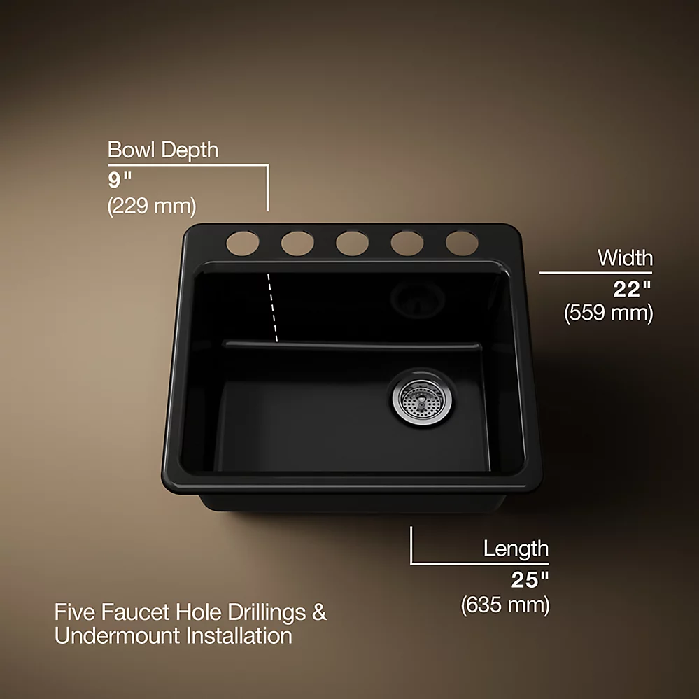 Kohler 5872-5UA1-7 Riverby Sink, Single, Uc, 5U-Hole