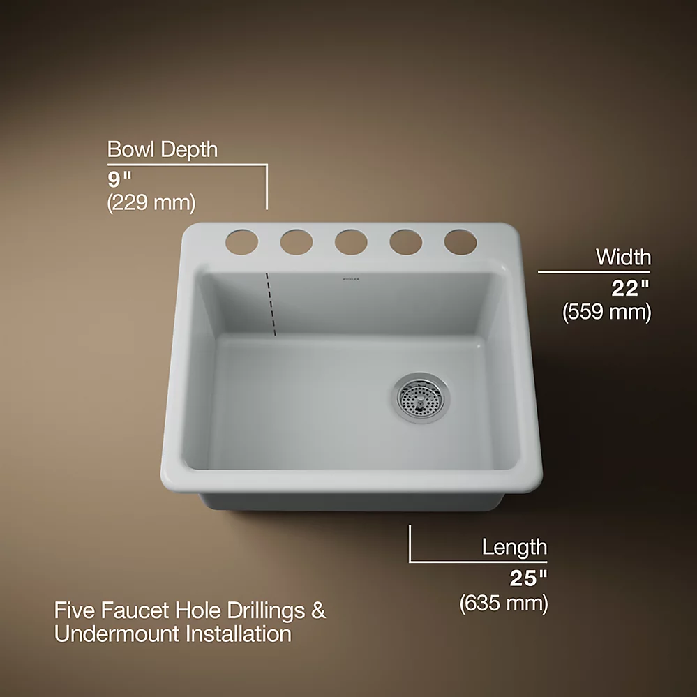 Kohler 5872-5UA1-95 Riverby Sink, Single, Uc, 5U-Hole