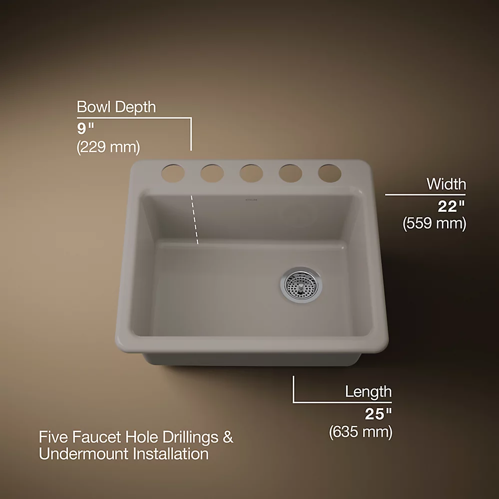 Kohler 5872-5UA1-TRF Riverby Sink Single Uc 5U-Hole