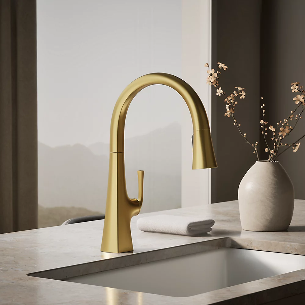 Kohler 22062-2MB Graze Pull Down Kitchen Sink Faucet Vibrant Brushed Modern Brass