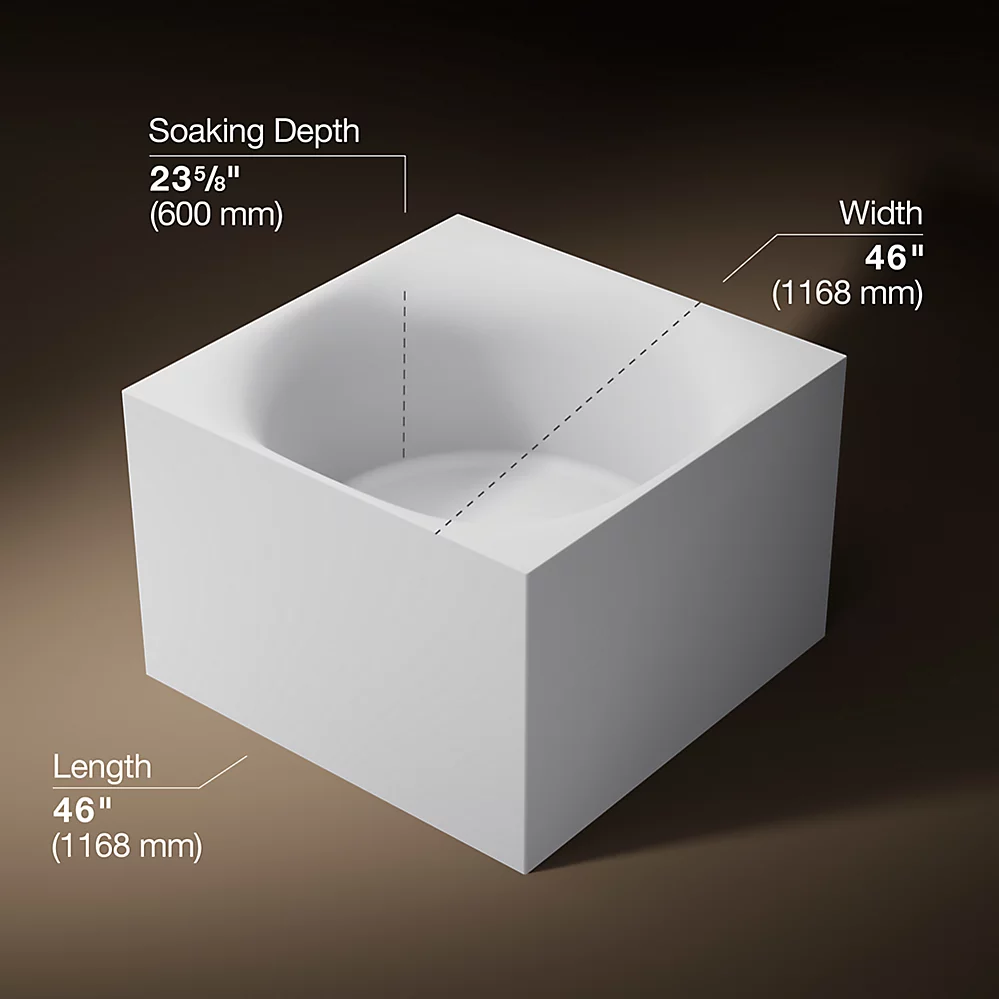 Kohler 31404-PF-HW1 Stillness Smart Soak 46" x 46" Freestanding Bath Honed White