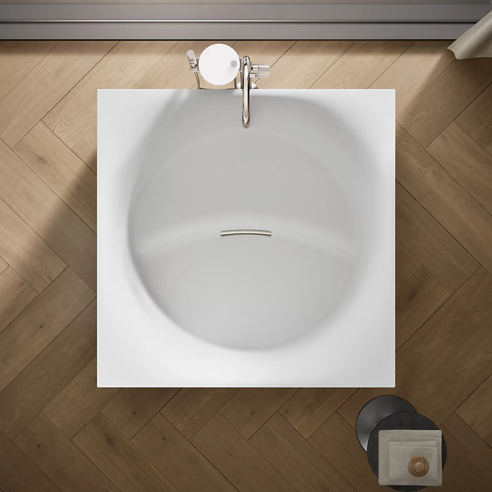 Kohler 31404-PF-HW1 Stillness Smart Soak 46" x 46" Freestanding Bath Honed White