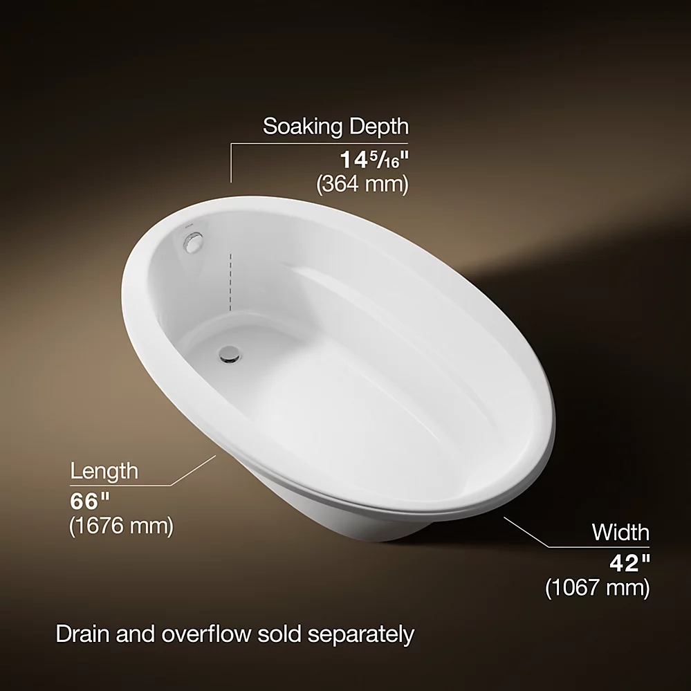 Kohler 6346-0 Sunward 66X42 Oval Bath, Drop-In
