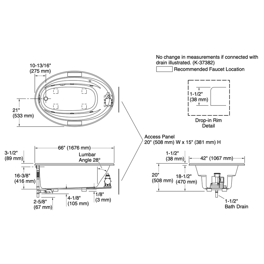 Kohler 6347-0 Sunward 66X42 Oval Flexjet Whirlpool