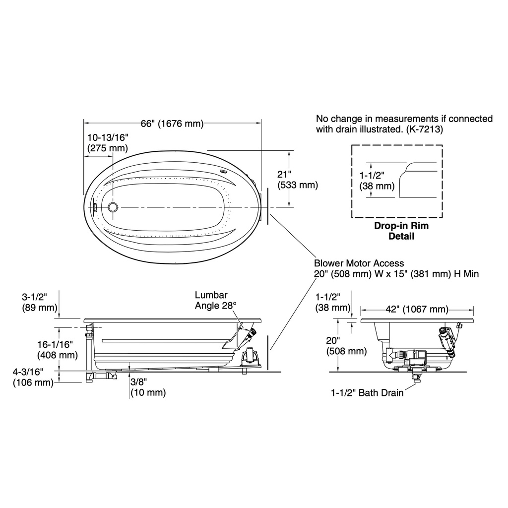 Kohler 6347-GH-0 Sunward Heated Bubblemassage Bath, 66