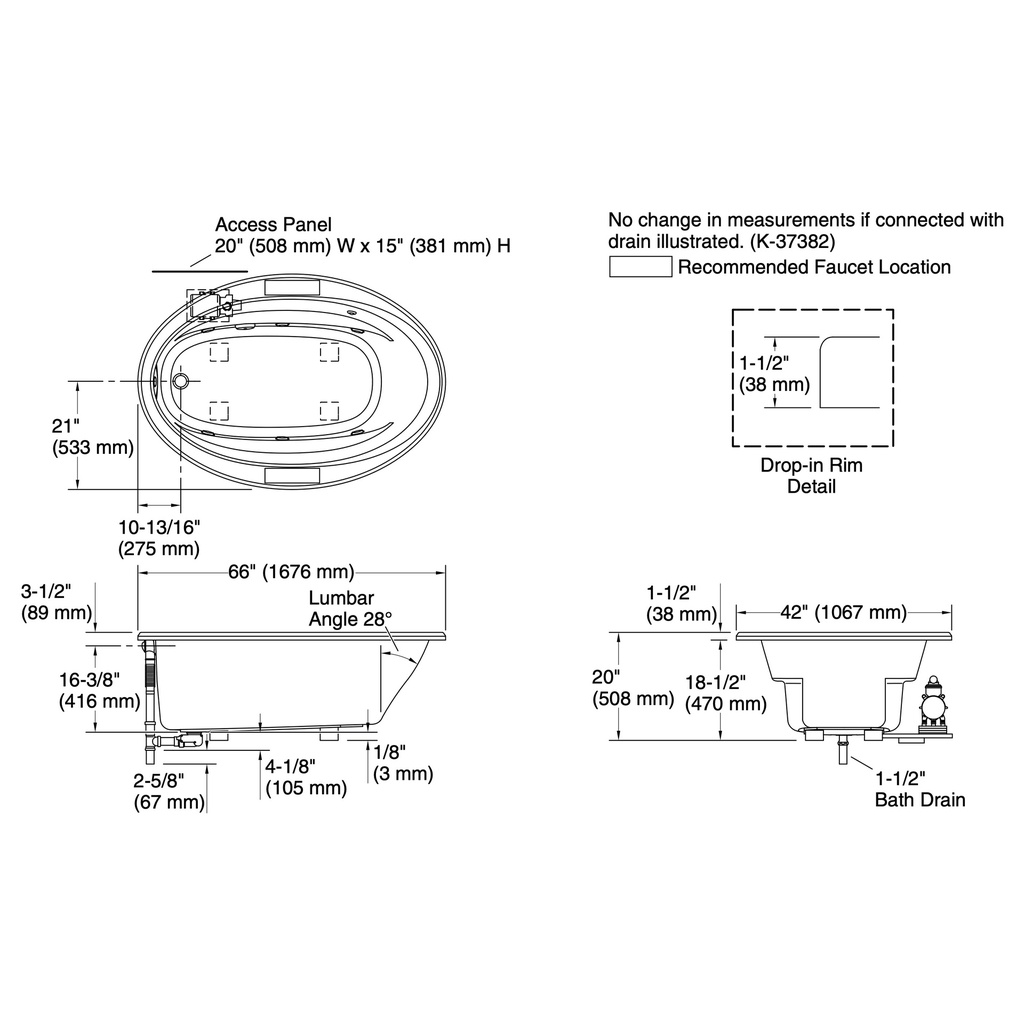 Kohler 6347-HB-0 Sunward 66X42 Oval Flexjet Wp W/Heat