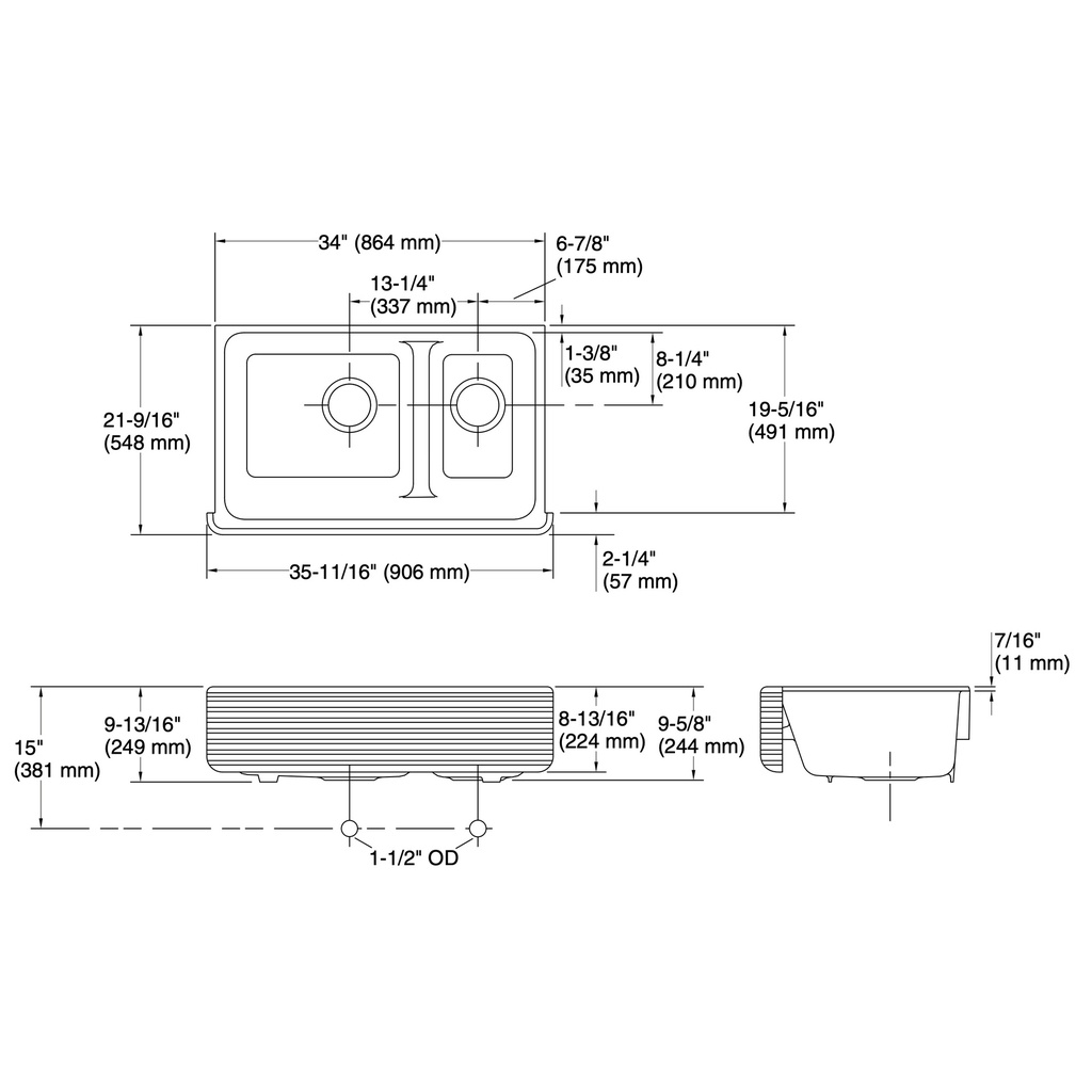 Kohler 6349-0 Whitehaven Hayridge Uc 36 Sd 9 Sink