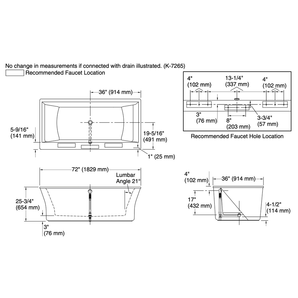 Kohler 6367-0 Stargaze Fs 72 Bath W/Fluted Apron