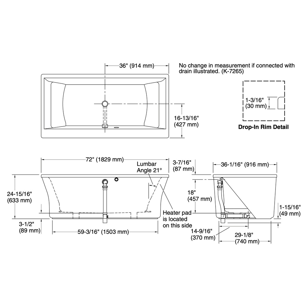 Kohler 6367-W1-0 Stargaze Fs 72 Bath W/Fluted Apron