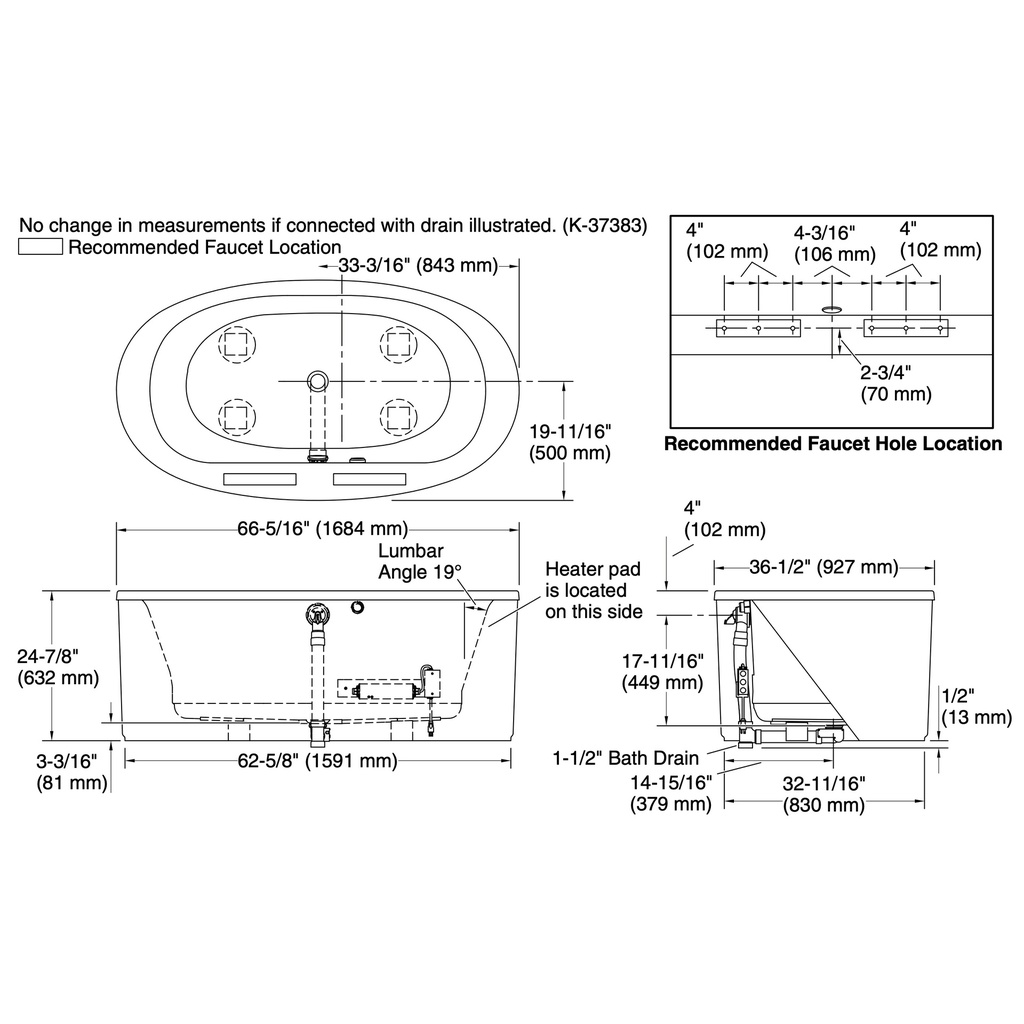 Kohler 6368-W1-0 Sunstruck Fs Bask Bath W/Strght Apron