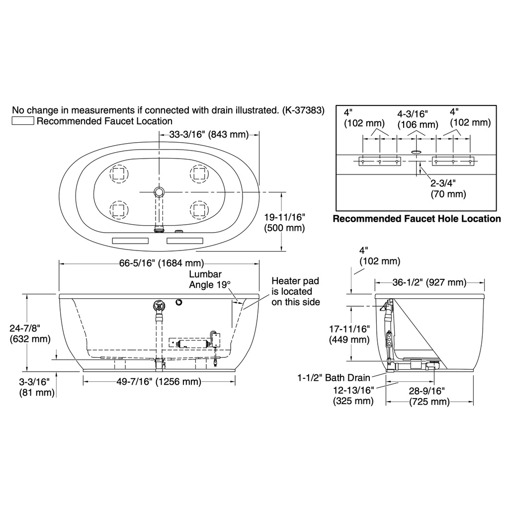 Kohler 6369-W1-0 Sunstruck Fs Bask Bath W/Fluted Apron