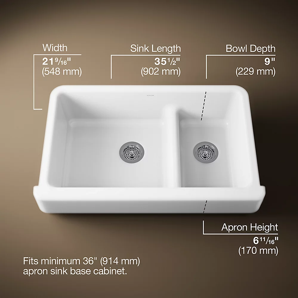 Kohler 6426-0 Whitehaven Uc, 36 Sd, Short Apron Sink