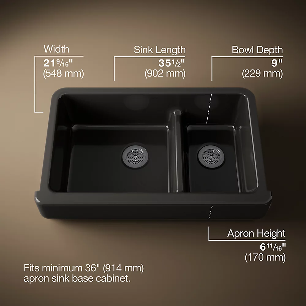 Kohler 6426-7 Whitehaven Uc, 36 Sd, Short Apron Sink