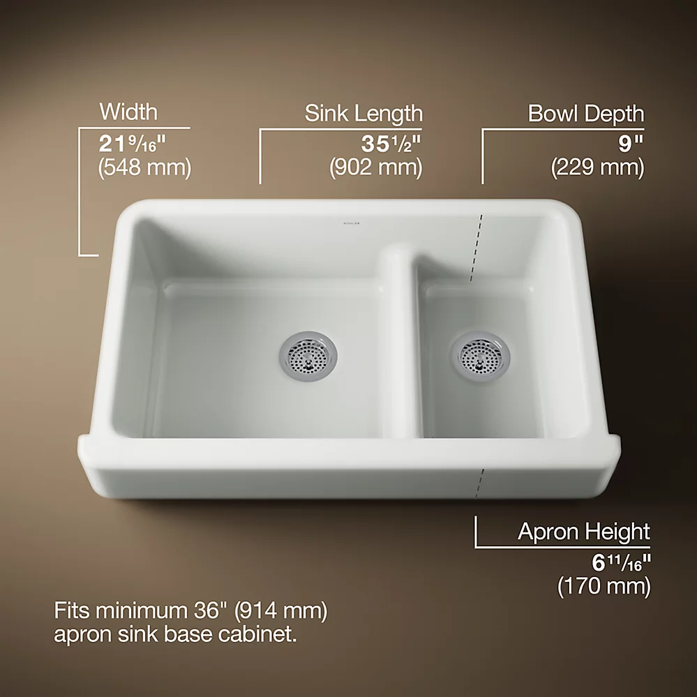 Kohler 6426-FF Whitehaven Uc, 36 Sd, Short Apron Sink