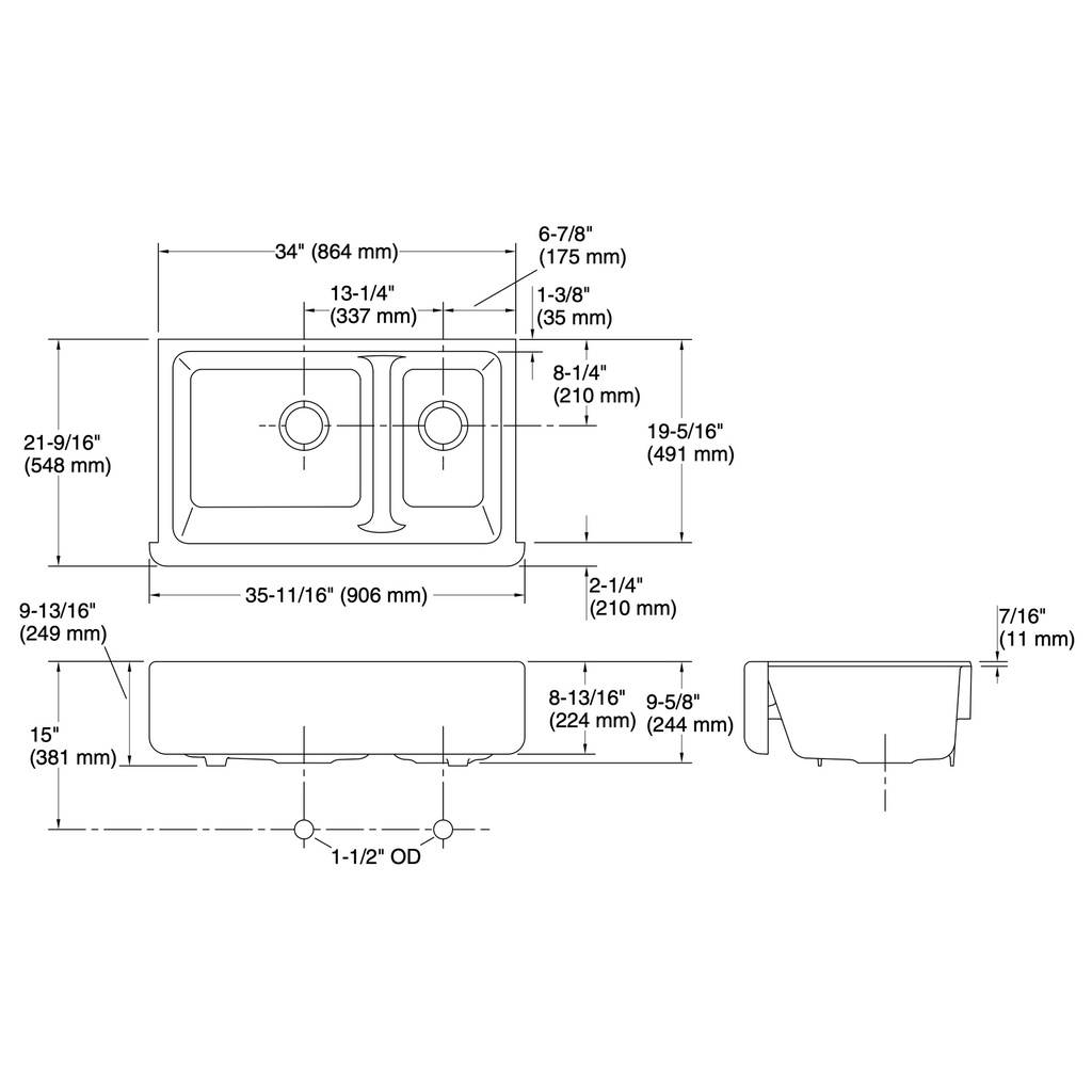 Kohler 6427-0 Whitehaven Uc, 36 Sd, Tall Apron Sink