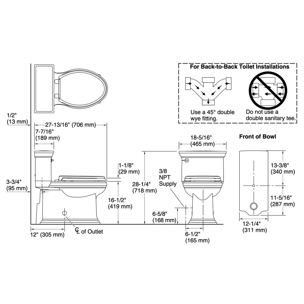 Kohler 6428-0 Memoirs Stately 1-Pc 1.28 Elongated Toilet White