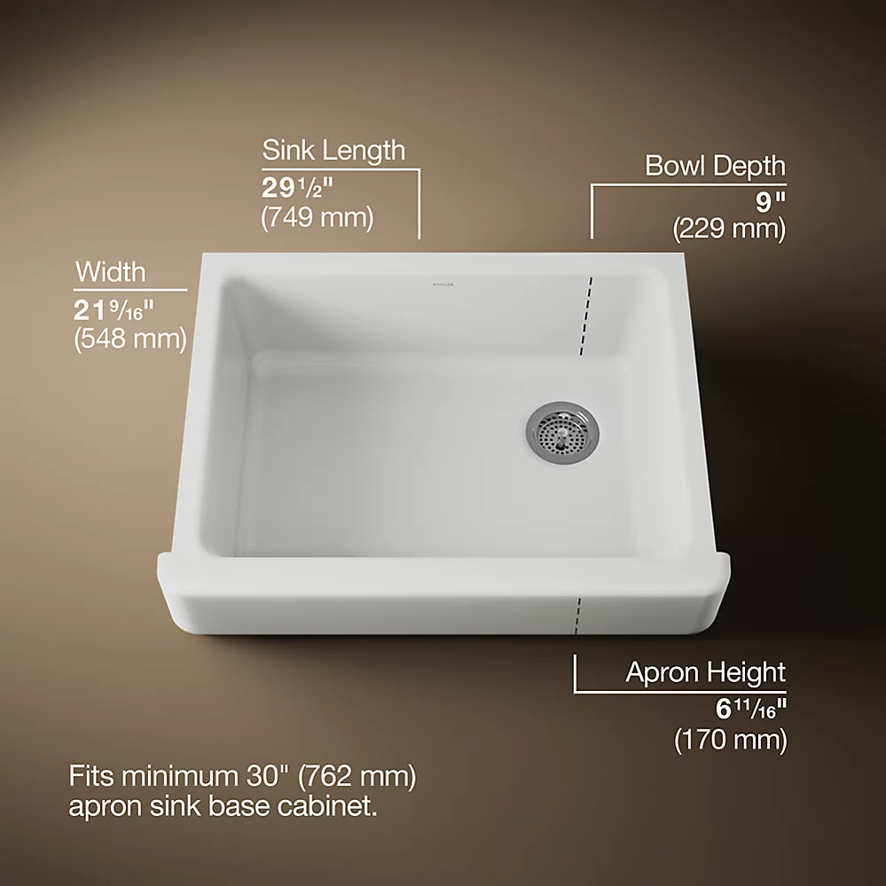 Kohler 6486-0 Whitehaven Uc, 30 , Short Apron Sink