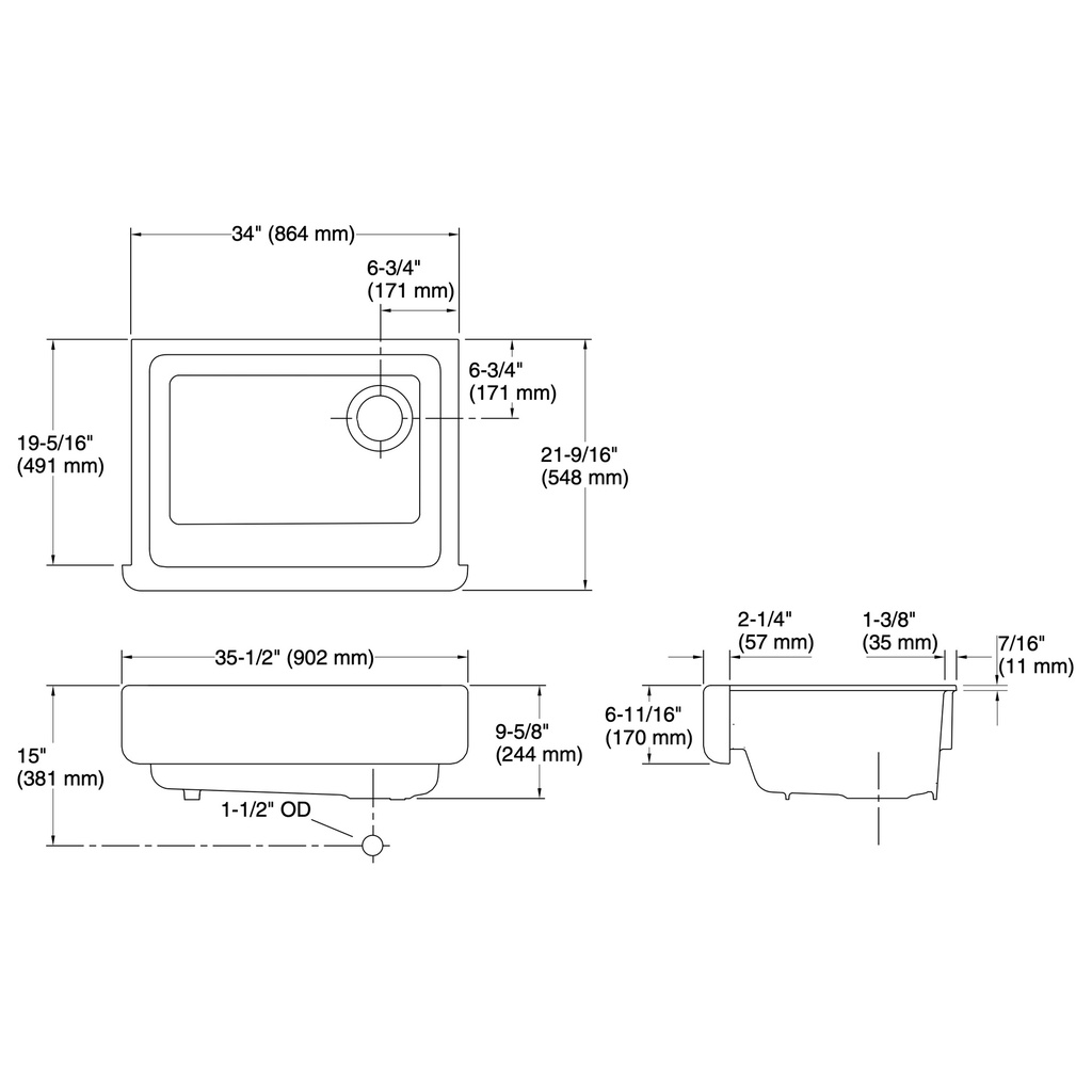 Kohler 6488-7 Whitehaven Uc 36 Short Apron Sink