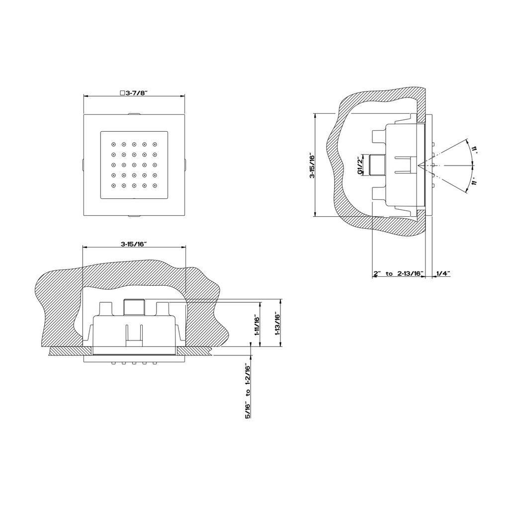 Gessi 32984 Square In Wall Pivotable Body Spray Trim Chrome 2