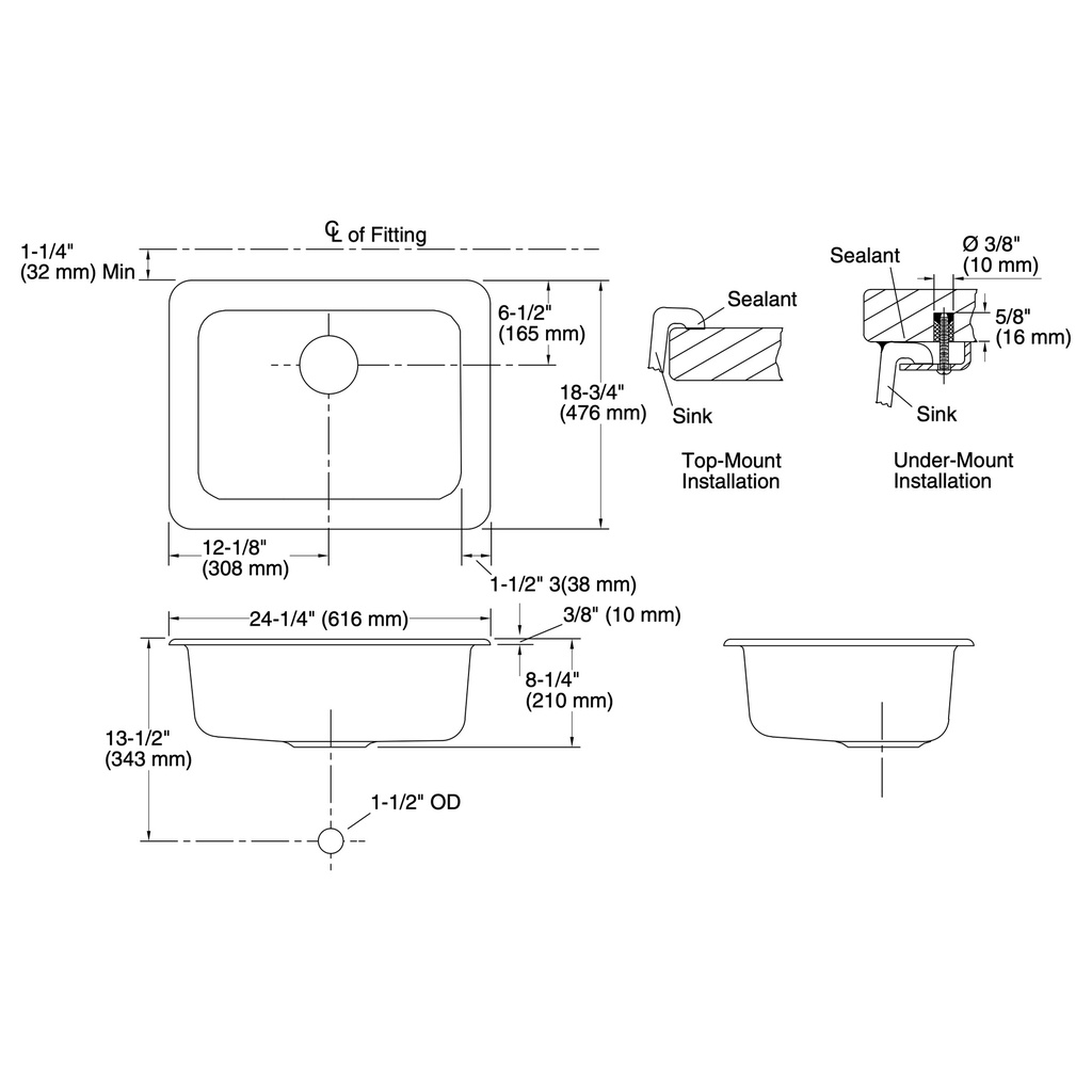 Kohler 6585-58 Iron/Tones Uc-Sr Sink/Rect