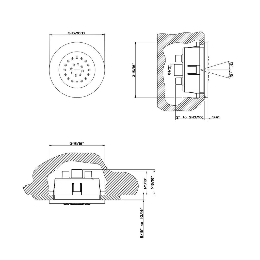 Gessi 32982 Round In Wall Pivotable Body Spray Chrome 2