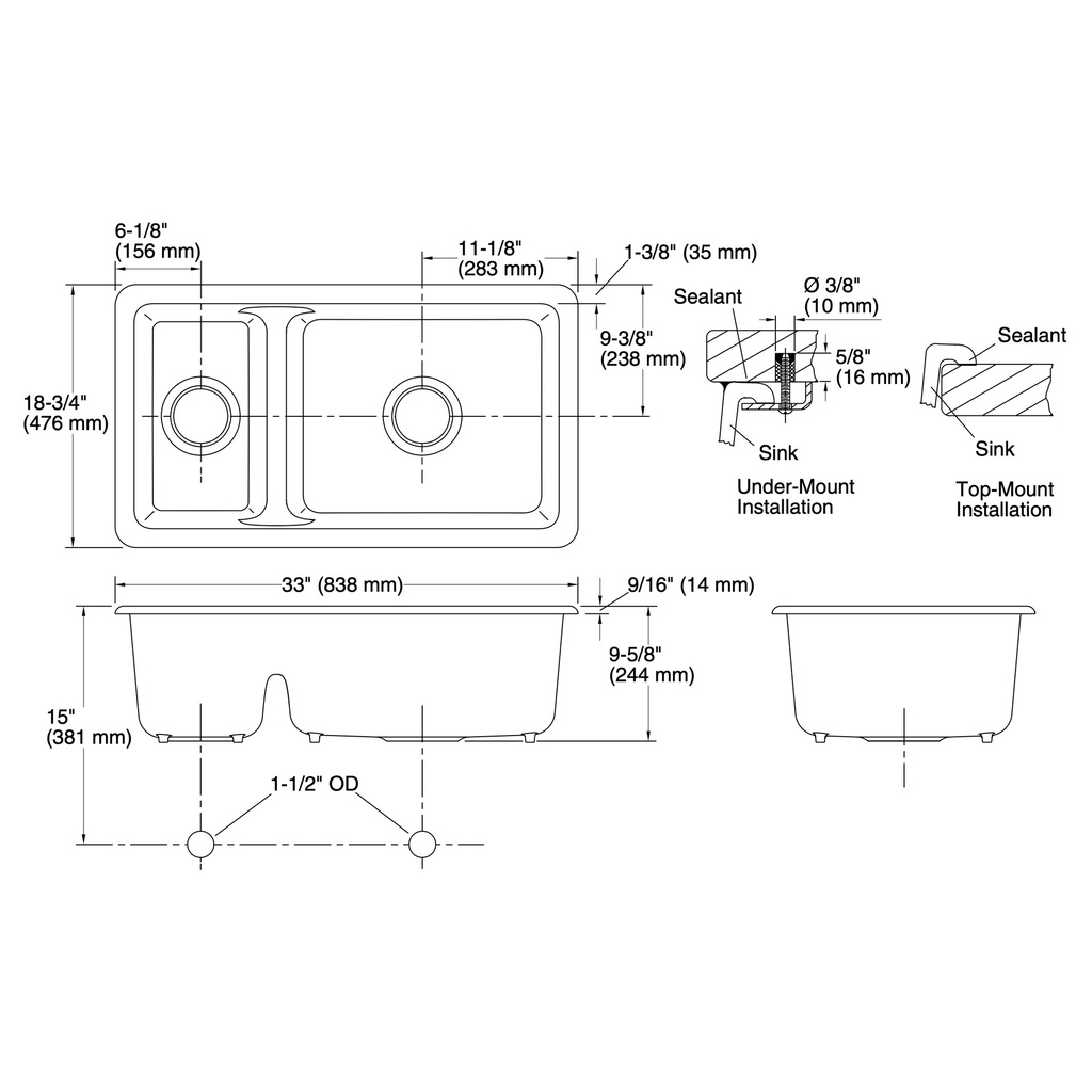 Kohler 6625-7 Iron/Tones Smart Divide Uc Sink