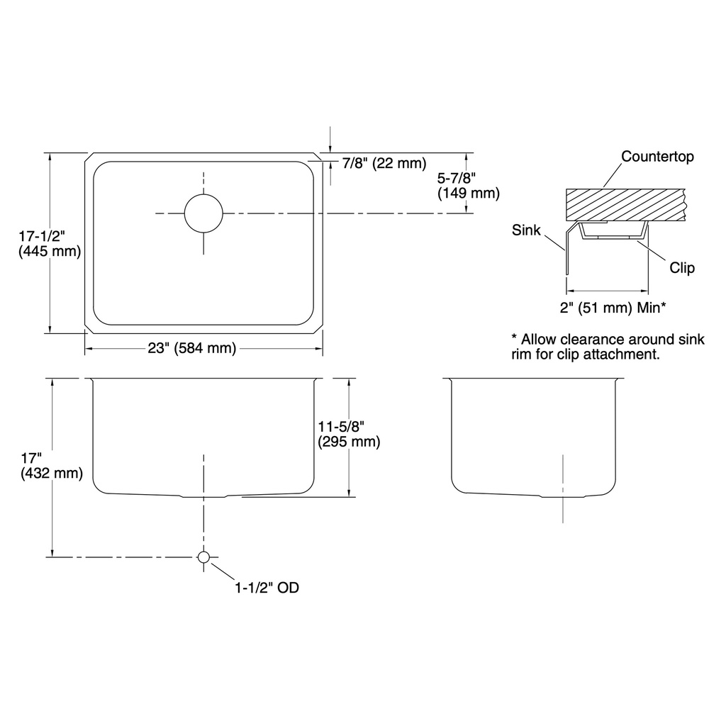 Kohler 6661-NA Undertone 23X17.5 Uc Ss Utility Sink