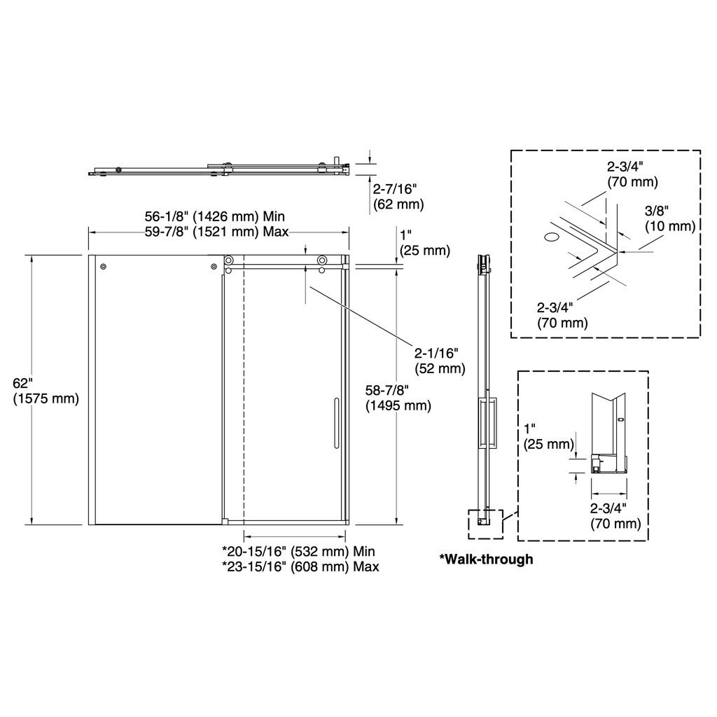Kohler 701694-L-SHP Composed3/8 Sliding Showerdoor Cc 62X60