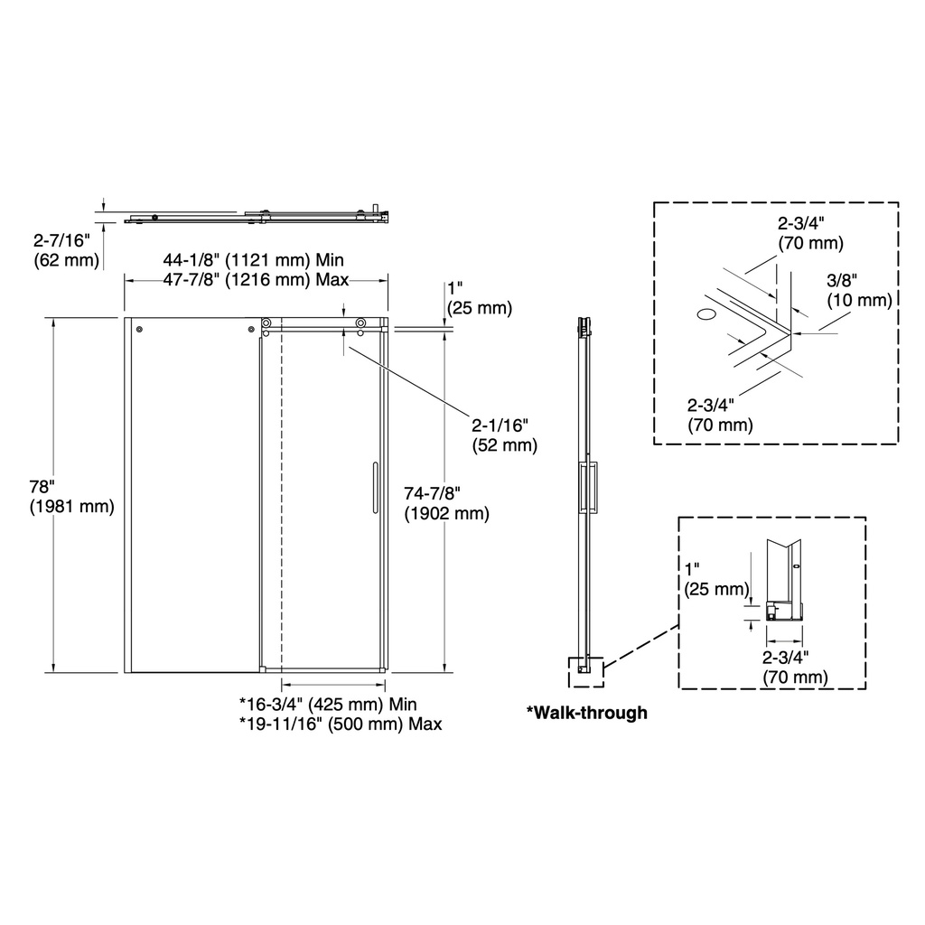 Kohler 701695-G79-BL Composed3/8 Sliding Showerdoor Cc 78X48