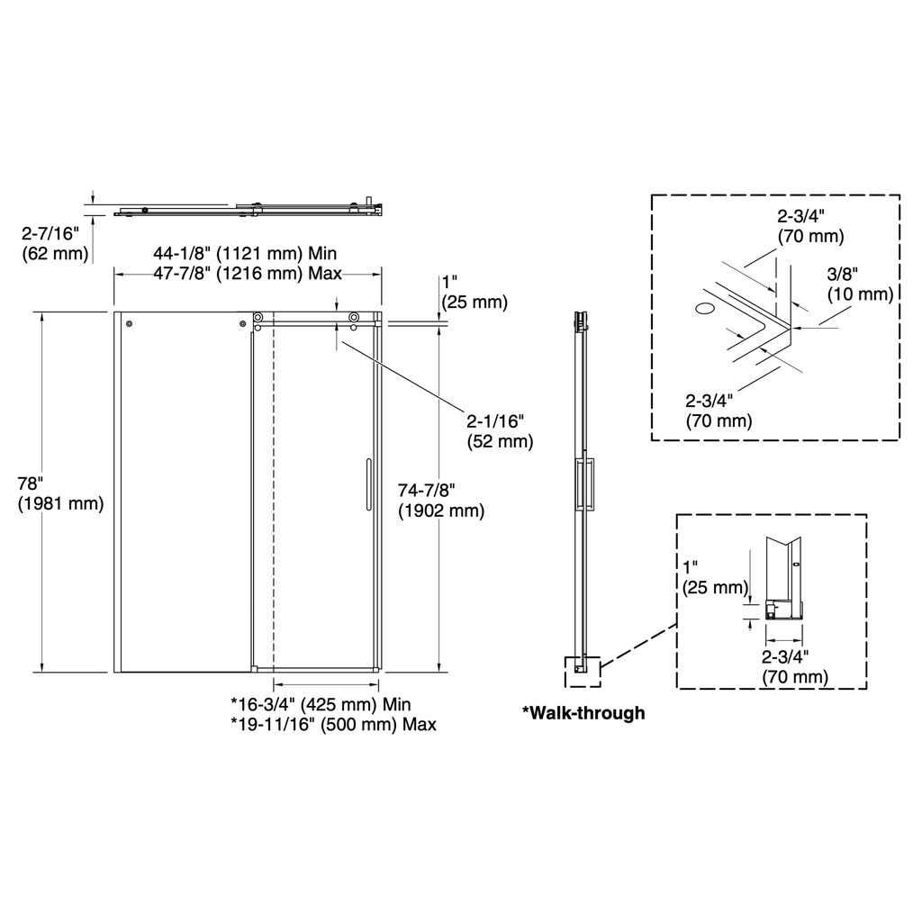 Kohler 701695-G81-SHP Composed3/8 Sliding Showerdoor Cc 78X48
