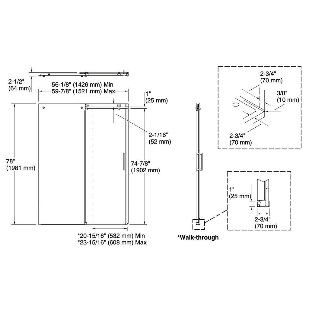 Kohler 701696-G79-BL Composed3/8 Sliding Showerdoor Cc 78X60
