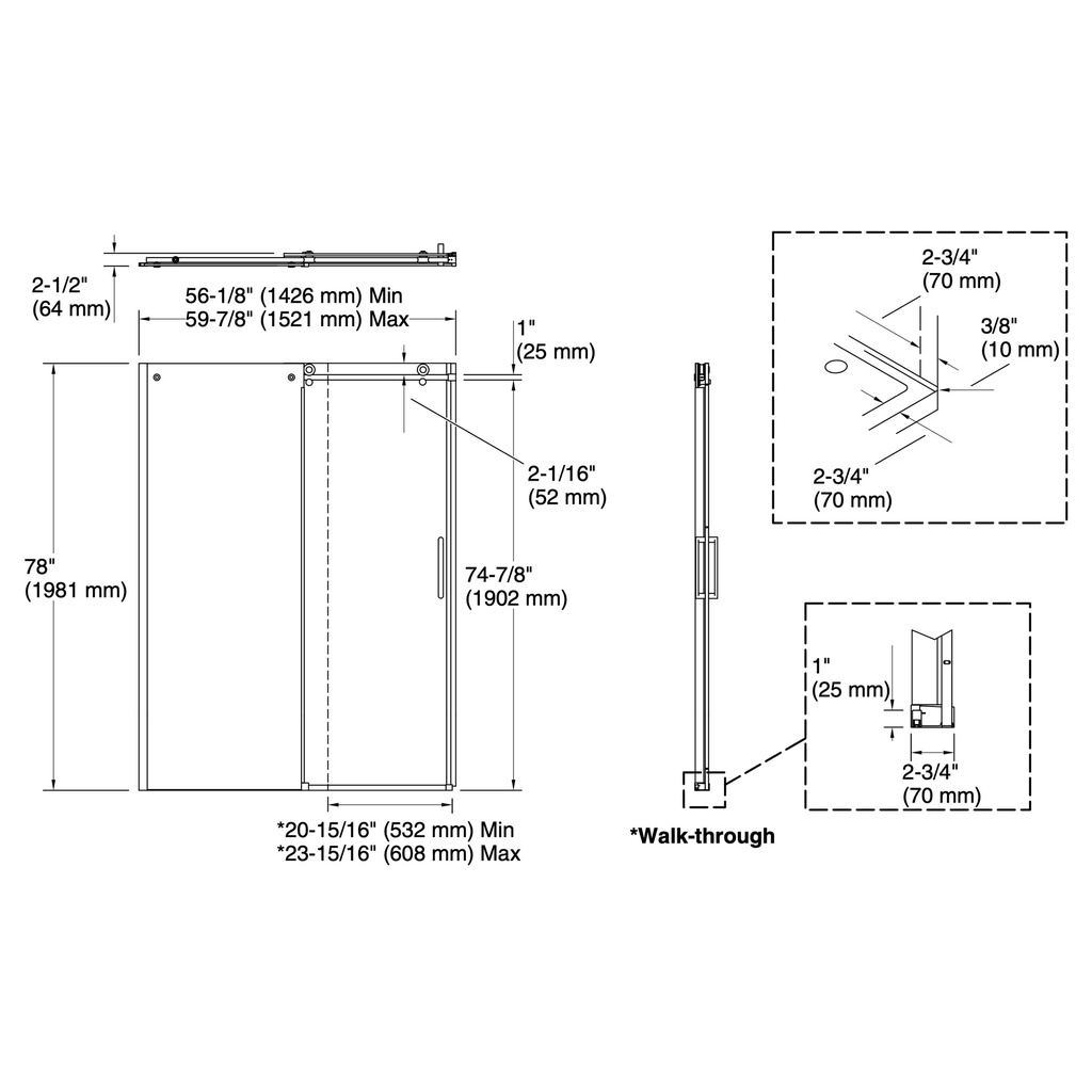 Kohler 701696-G81-SHP Composed3/8 Sliding Showerdoor Cc 78X60