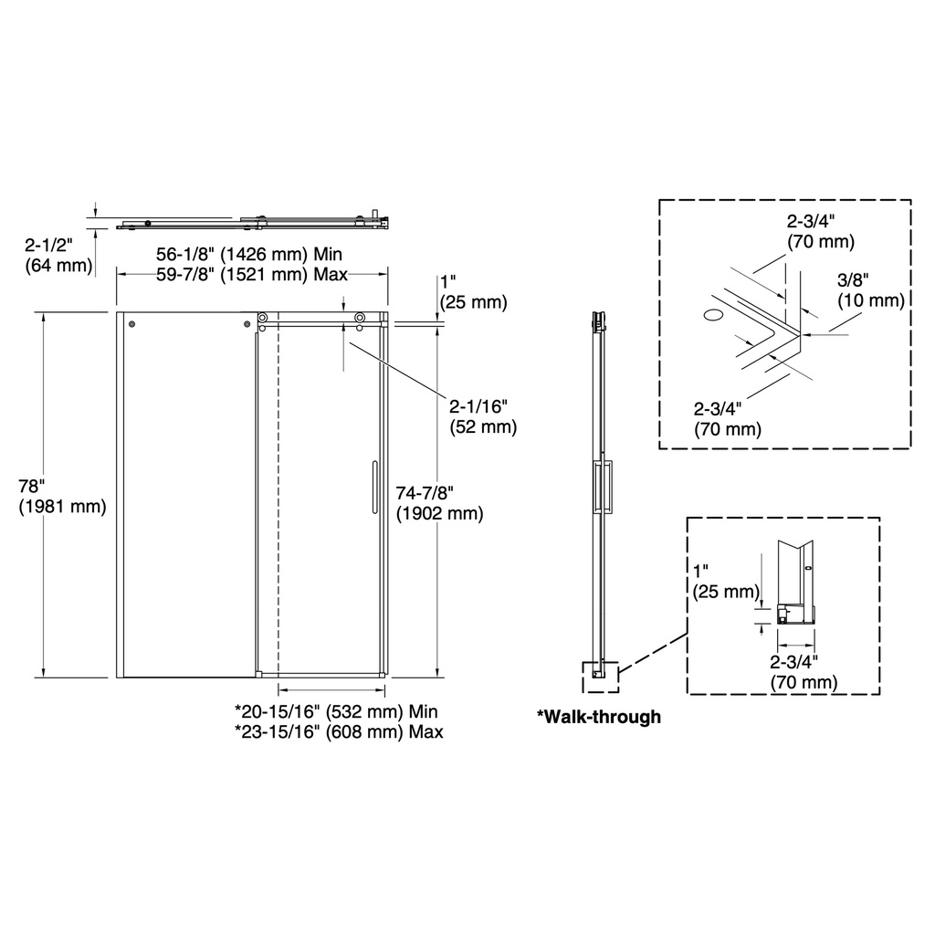 Kohler 701696-L-SHP Composed3/8 Sliding Showerdoor Cc 78X60