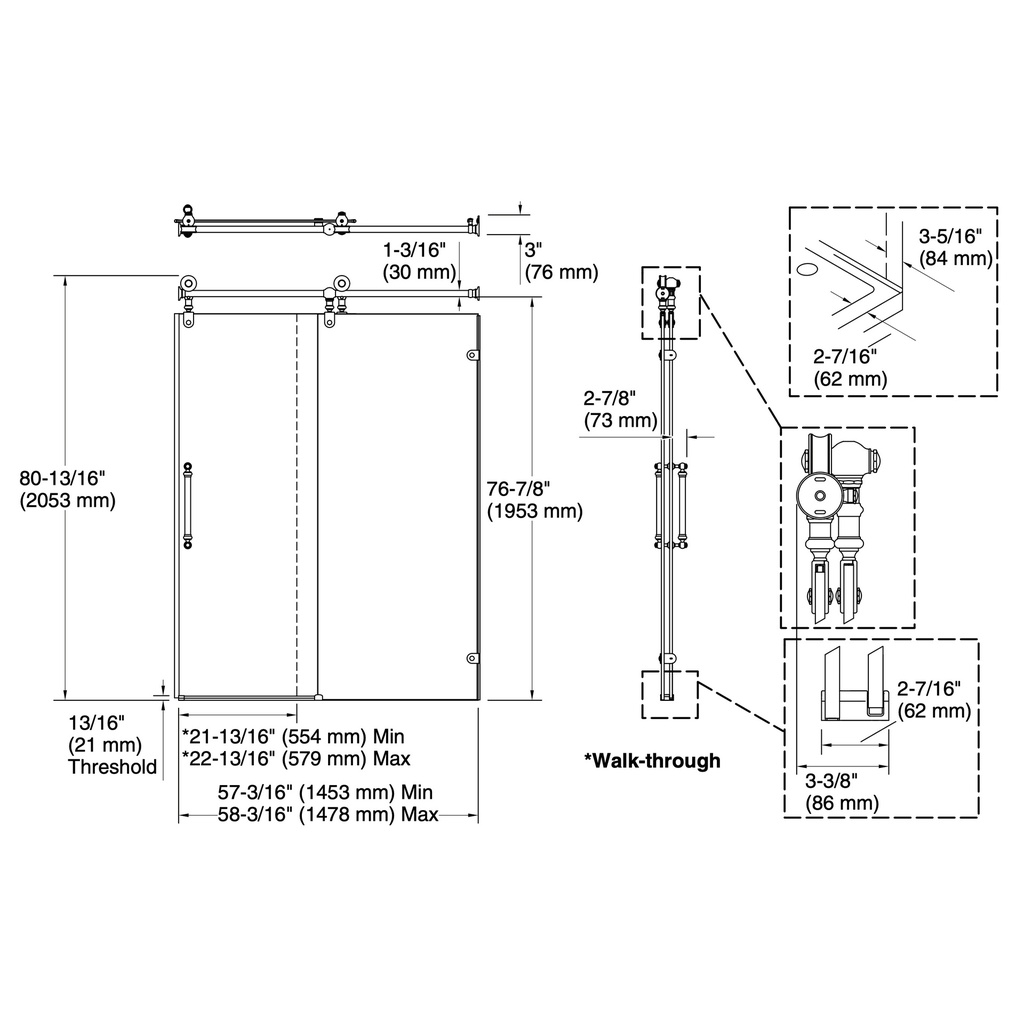 Kohler 701725-10L-BN Artifacts 3/8 Slider 80X57 1/4 -58 1/4