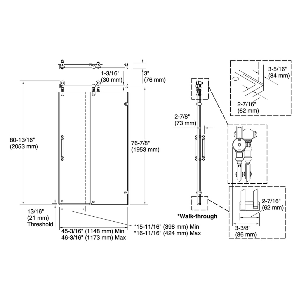 Kohler 701727-10L-BN Artifacts 3/8 Slider 80X45 1/4 -46 1/4