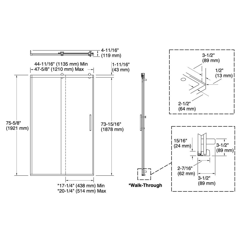Kohler 702254-10L-BNK Rely 3/8 Shower Door 77X48 Hdl
