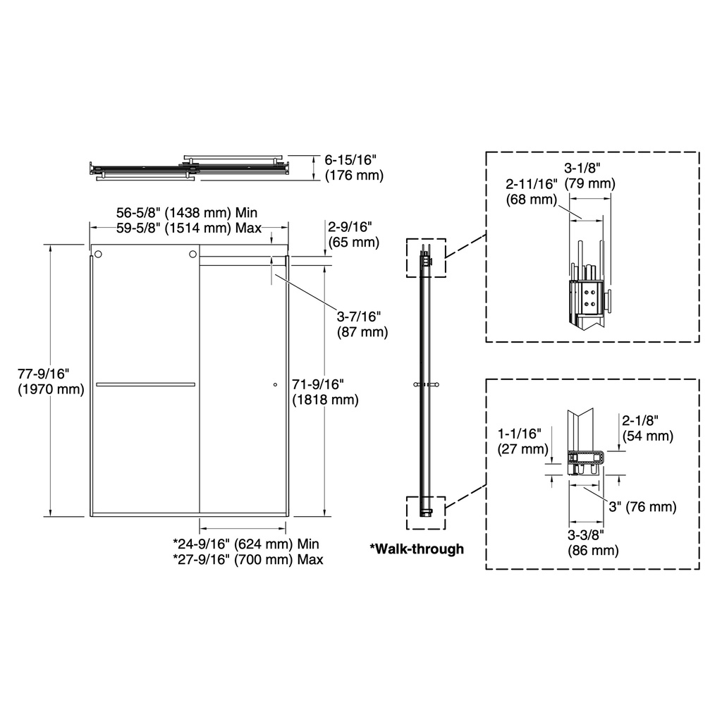 Kohler 702424-L-BNK Levity Plus 5/16 Door 78X 59-5/8 Tb