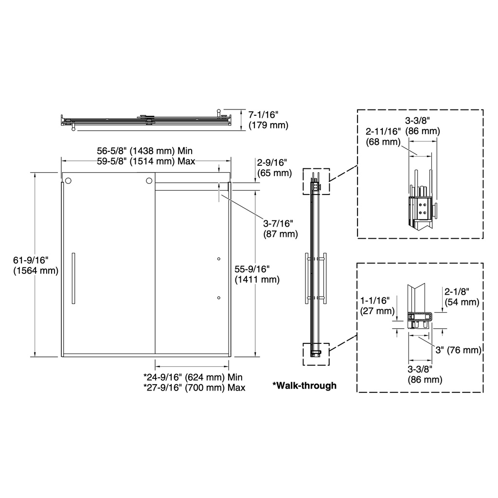 Kohler 702425-L-2MB Levity Plus 3/8 Door 62X59-5/8 Hndl