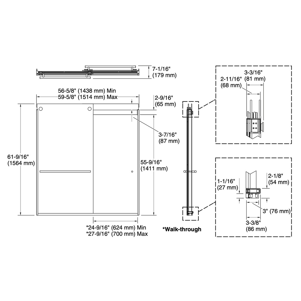Kohler 702426-L-2MB Levity Plus 3/8 Door 62X59-5/8 Tb