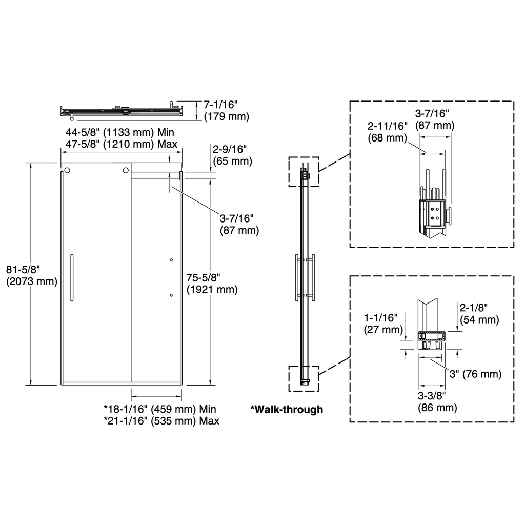 Kohler 702427-L-BNK Levity Plus 3/8 Door 82X 47-5/8 Hndl