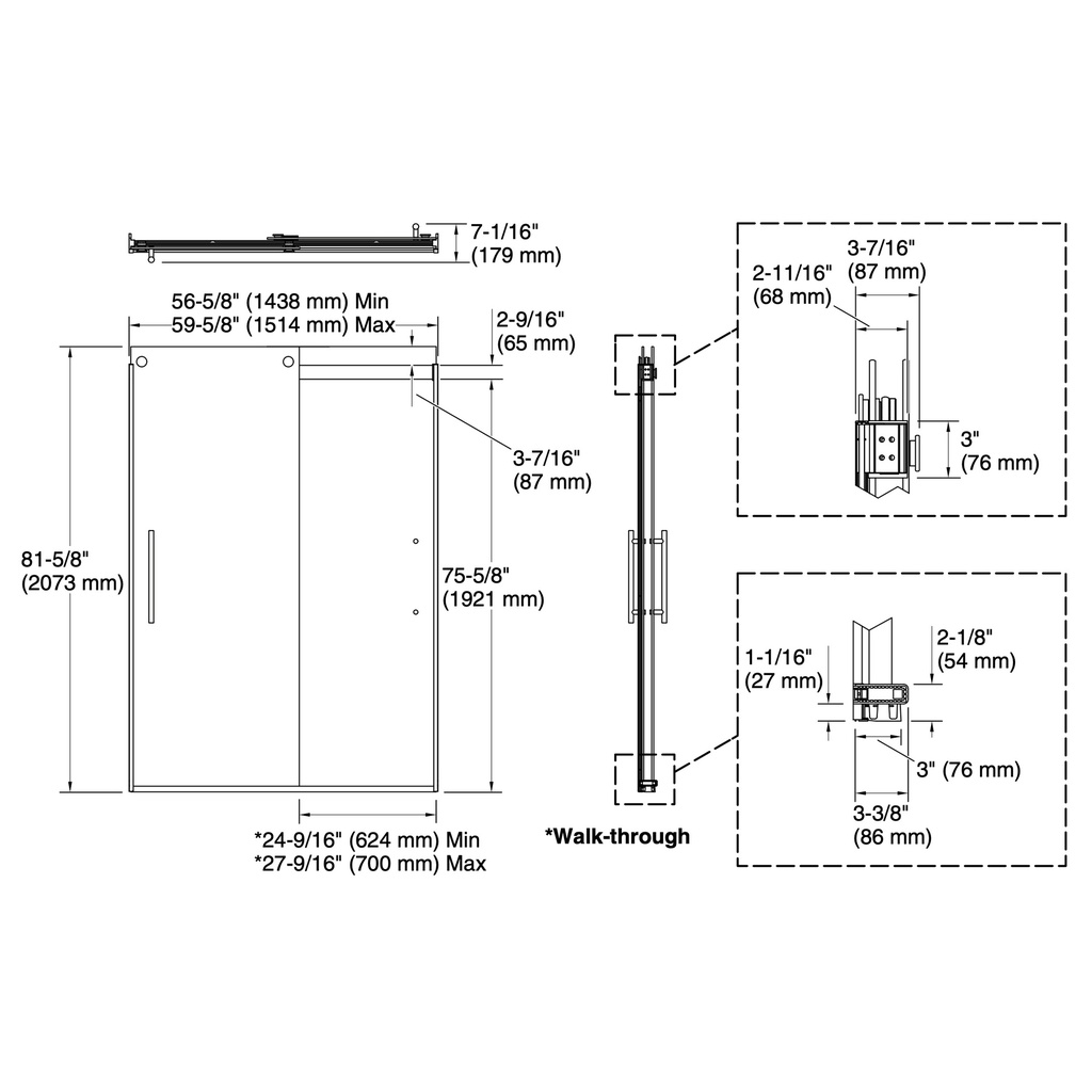 Kohler 702429-L-SHP Levity Plus 3/8 Door 82X 59-5/8 Hndl