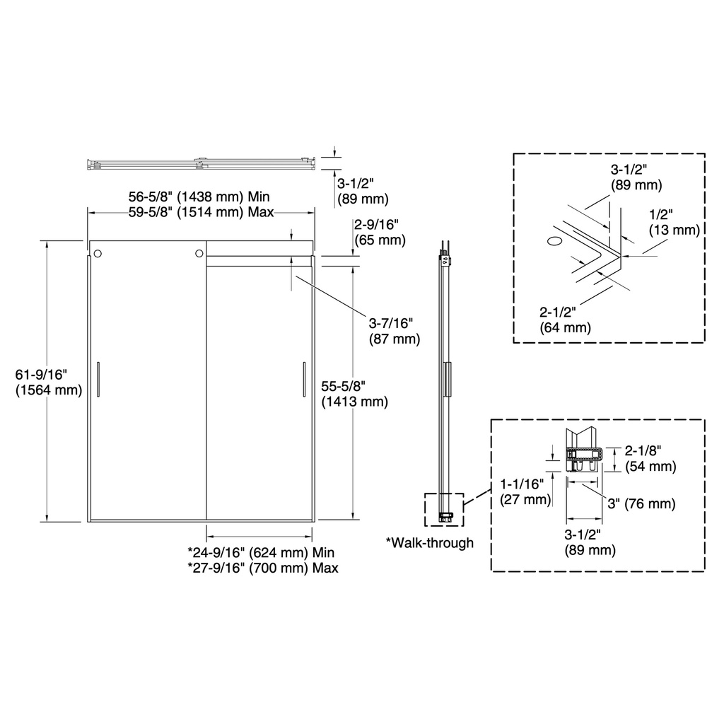 Kohler 706000-L-2MB Levity 1/4 Bath Door 62 X 59-5/8 Handle