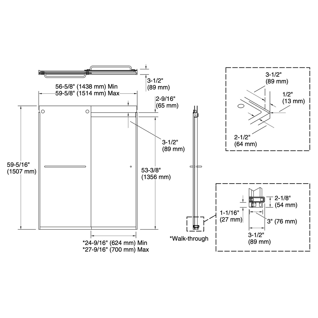 Kohler 706006-D3-ABV Levity 1/4 Bath Door 59-3/4 X 55-5/8 Tb