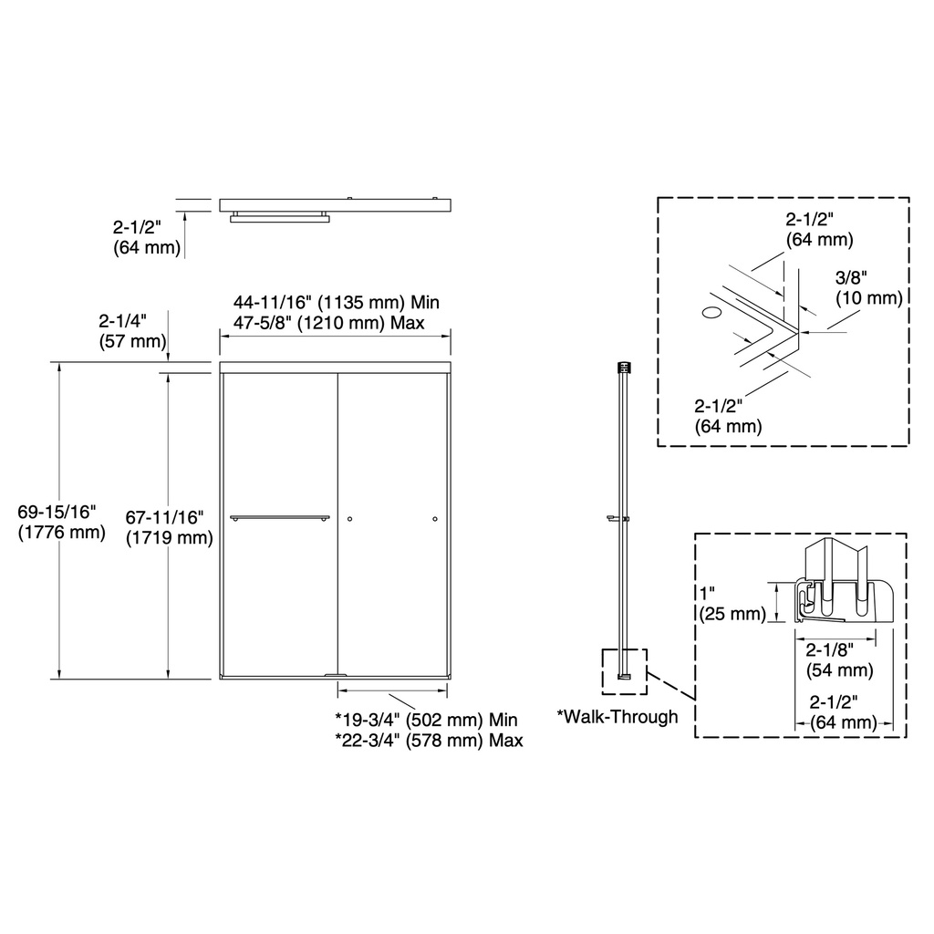 Kohler 707101-L-BNK Revel 5/16 Shower Door, 70 X 47-5/8