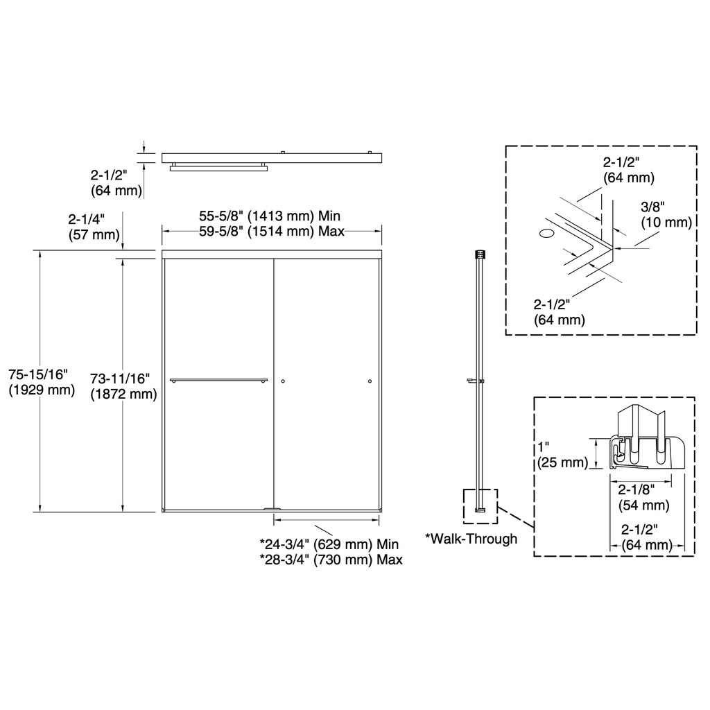 Kohler 707206-D3-BNK Revel 5/16 Shower Door, 76 X 59-5/8
