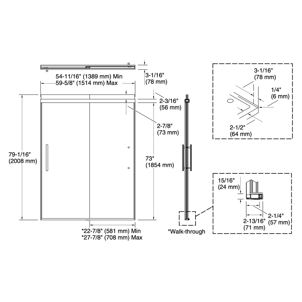 Kohler 707600-8L-BNK Pleat 5/16 Shower Door 79 1/16X59 5/8