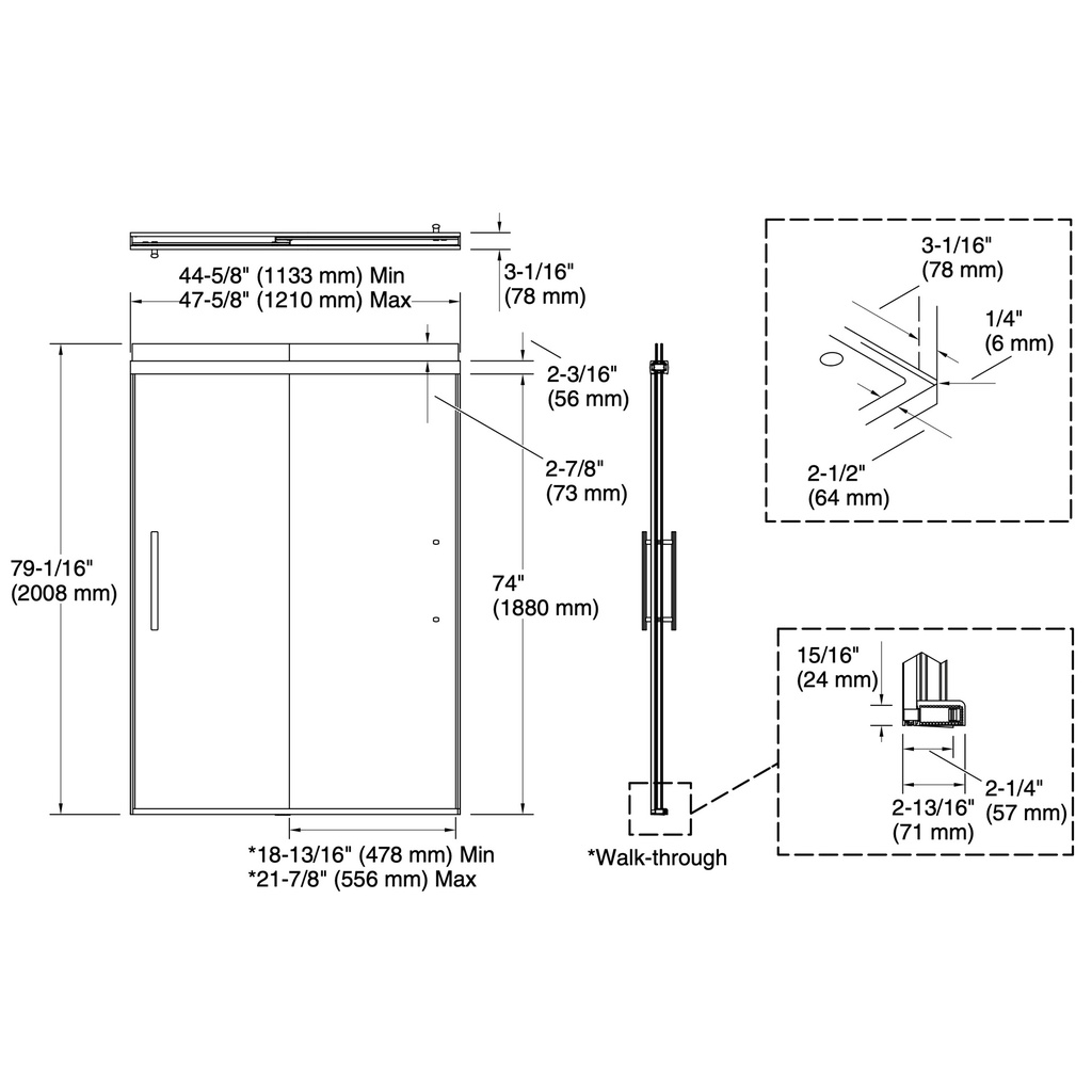 Kohler 707601-8D3-BNK Pleat 5/16 Shower Door 79 1/16X47 5/8