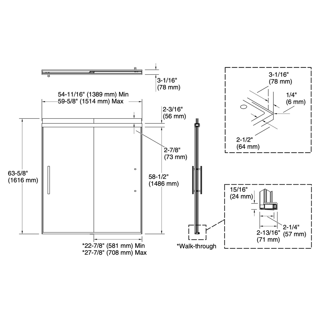 Kohler 707602-8L-BNK Pleat 5/16 Bath Door 64 1/16X59 5/8