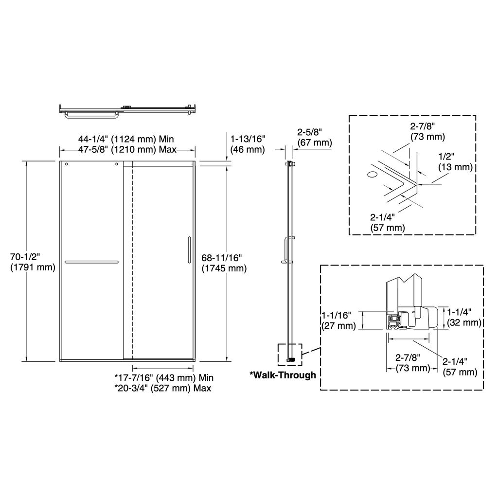 Kohler 707606-6G80-BL Elate 1/4 Shower Door 70 1/2 X 47 5/8