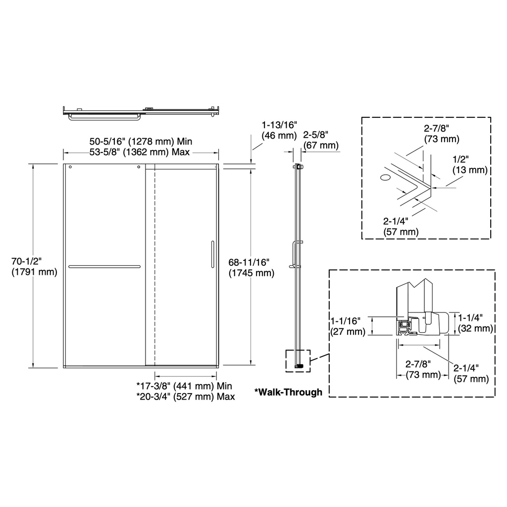 Kohler 707607-6G79-BL Elate 1/4 Shower Door 70 1/2 X 53 5/8